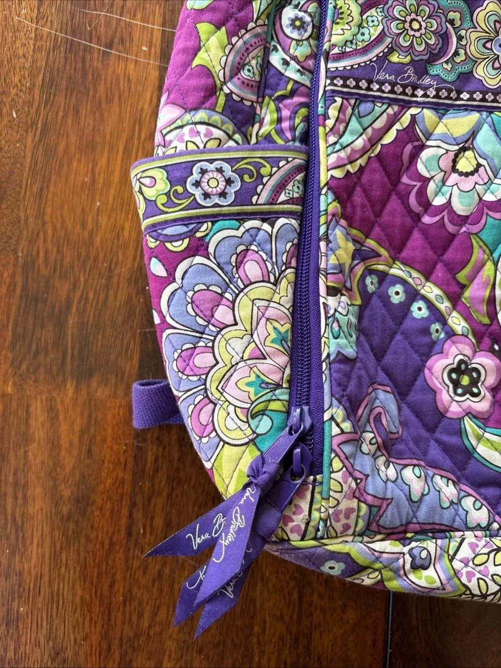 Vera Bradley Convertible Backpack Tote Bag Heather Purple Paisley Floral Retired